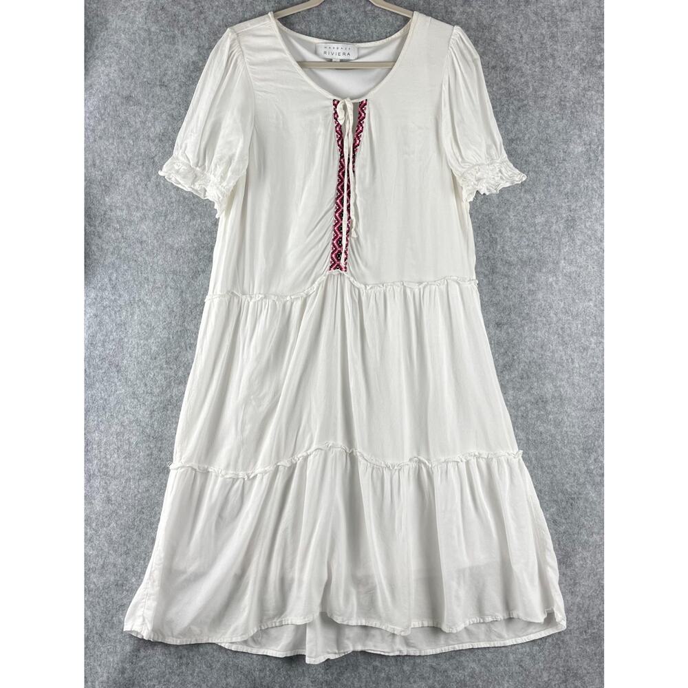 Margaux Riviera Tiered Midi Dress Women XL White Embroidered Boho Coastal Resort